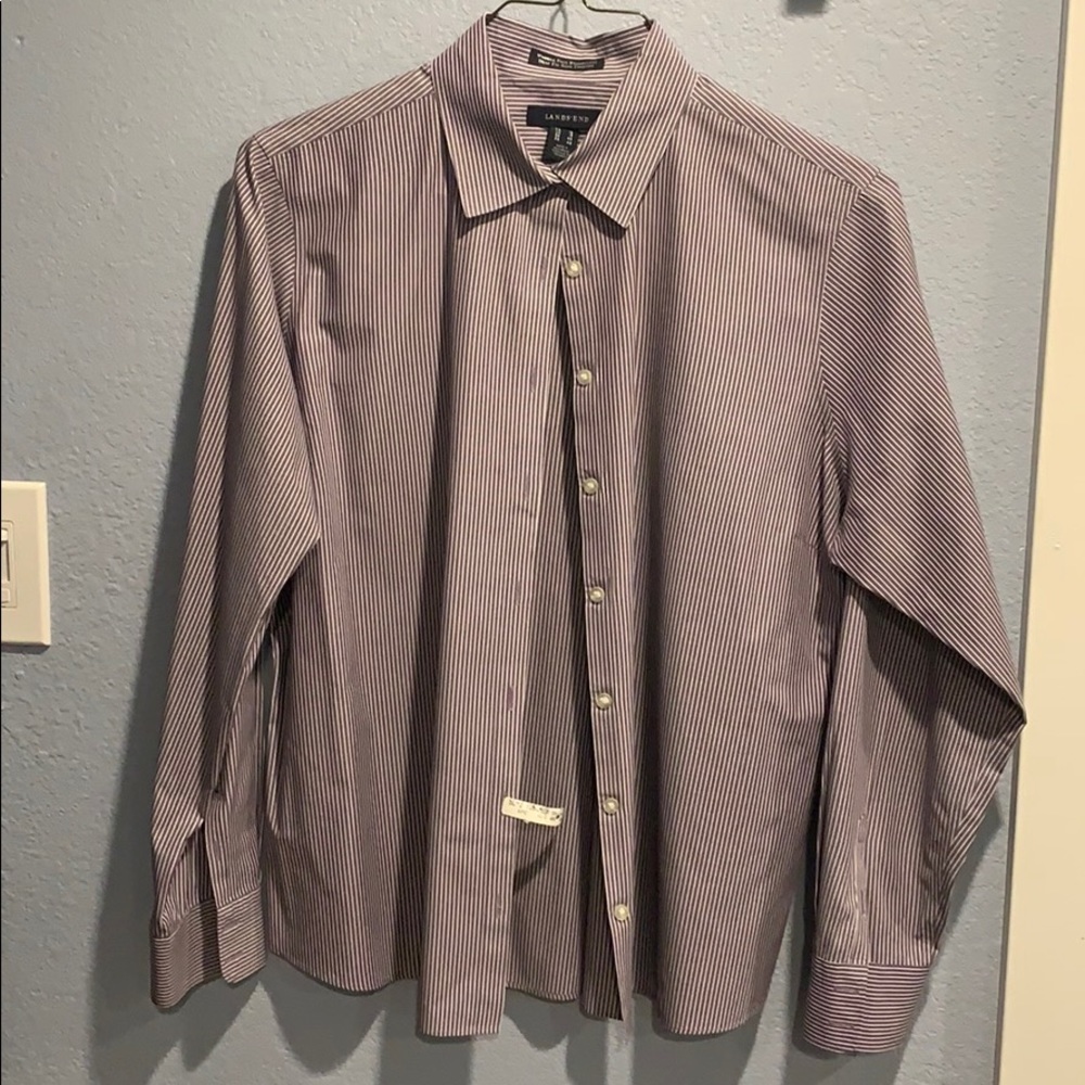 Purple striped lands end button down shirt
